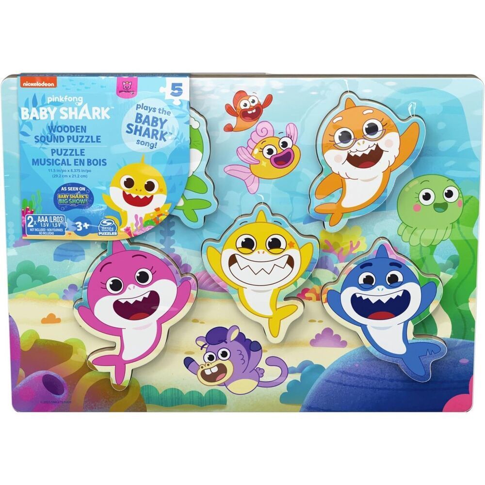 Pinkfong Baby Shark Chunky Musical Wooden Sound Puzzle Spin Master Games